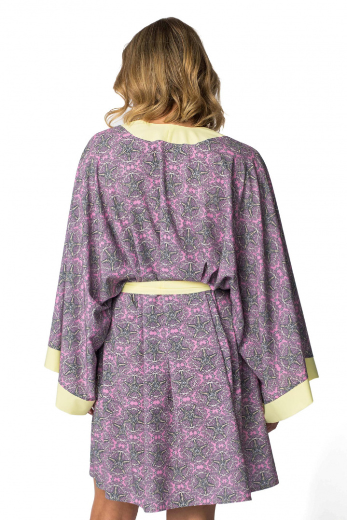 Kimono damskie szlafrok z kolorowym nadrukiem i wiązaniem m2